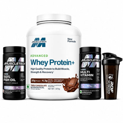 Muscletech Ultimate Muscle Building Combo | Whey Protein + Fish Oil + Multivitamin + Free Shaker