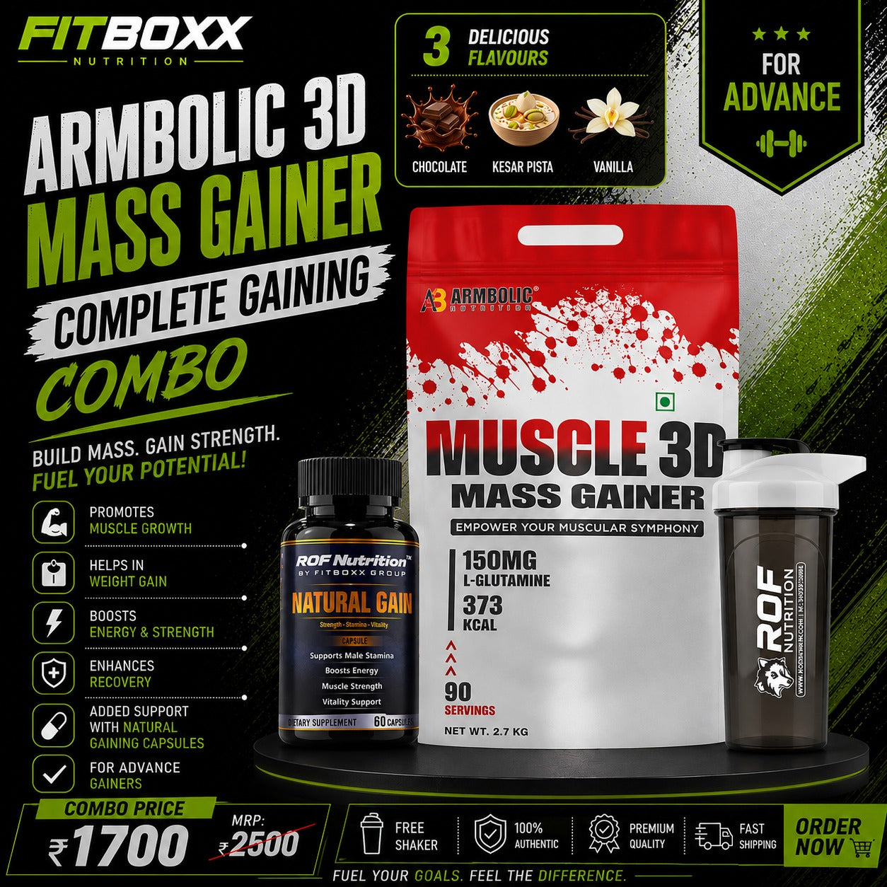 Armbolic 3d Mass Gainer 2.7kg Combo
