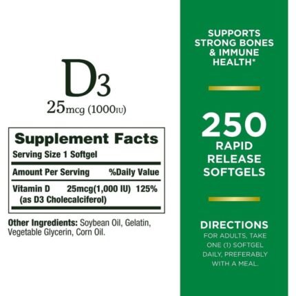 Nature’s Bounty Vitamin D3 1000iu 25mcg 120 Softgels